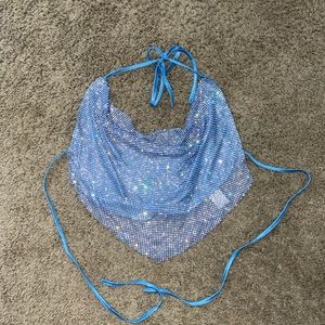 Blue Shiny Diamond Tie Top